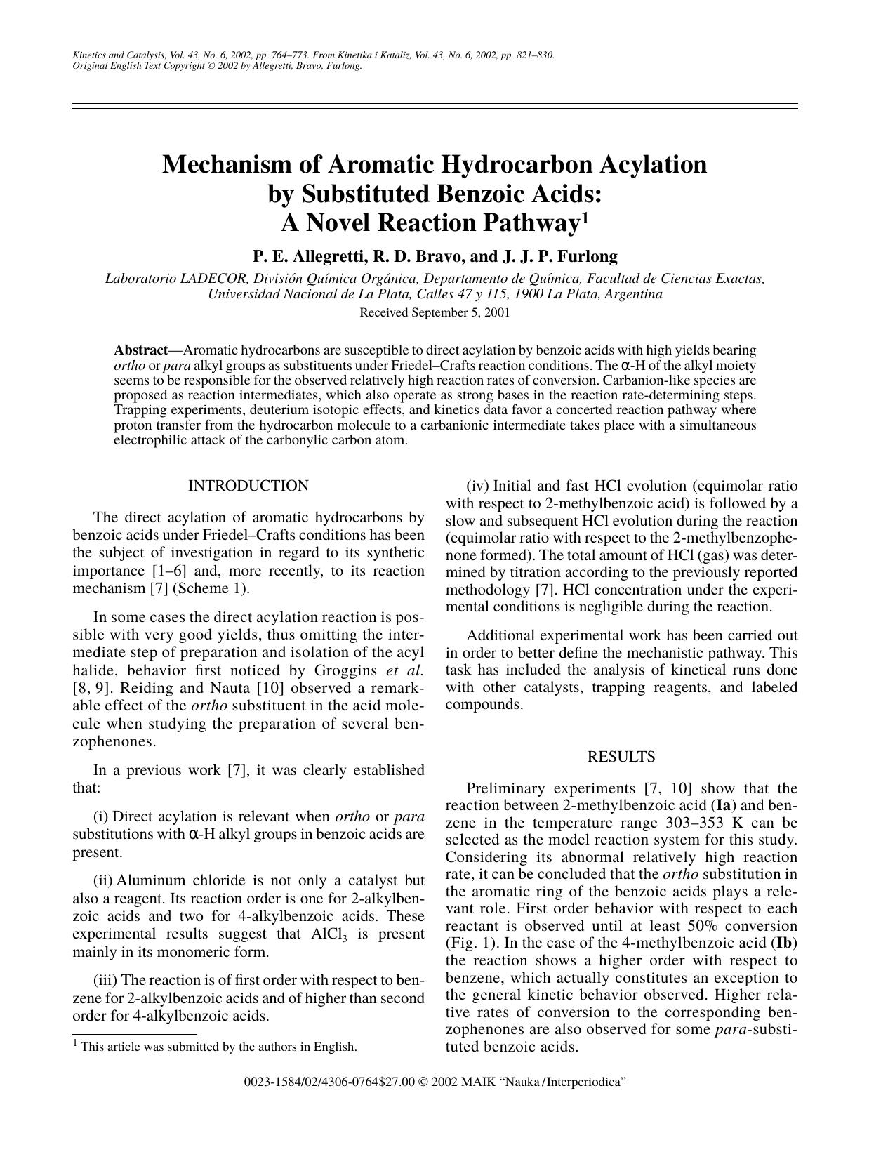 Mechanism of Aromatic Hydrocarbon Acylation by Substituted Benzoic Acids: A Novel Reaction Pathway by Unknown