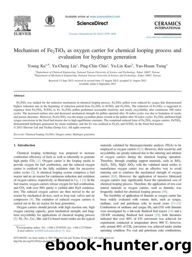 Mechanism of Fe2TiO5 as oxygen carrier for chemical looping process and evaluation for hydrogen generation by Young Ku & Yu-Cheng Liu & Ping-Chin Chiu & Yu-Lin Kuo & Yao-Hsuan Tseng