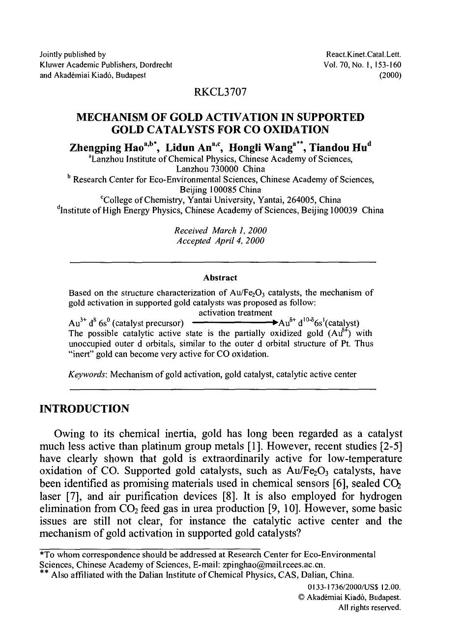 Mechanism of Gold Activation in Supported Gold Catalysts for CO Oxidation by Unknown