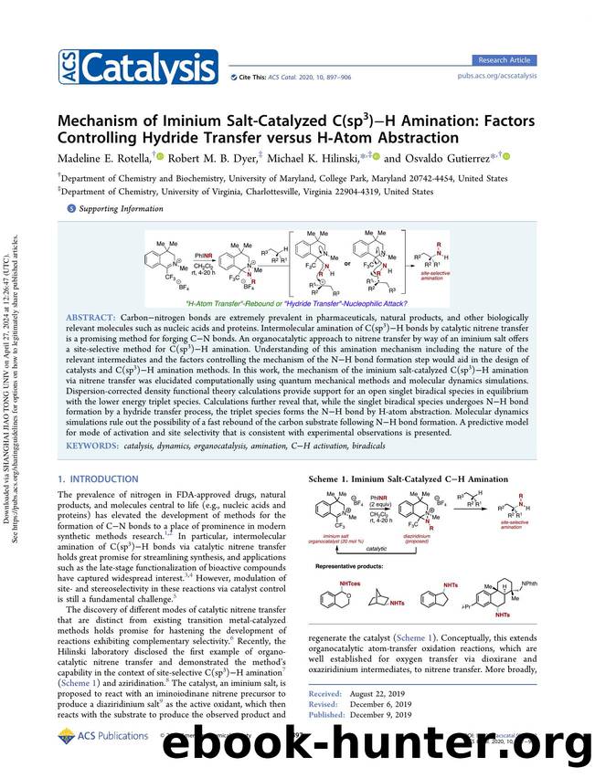 Mechanism of Iminium Salt-Catalyzed C(sp3)âH Amination: Factors Controlling Hydride Transfer versus H-Atom Abstraction by Madeline E. Rotella Robert M. B. Dyer Michael K. Hilinski & Osvaldo Gutierrez