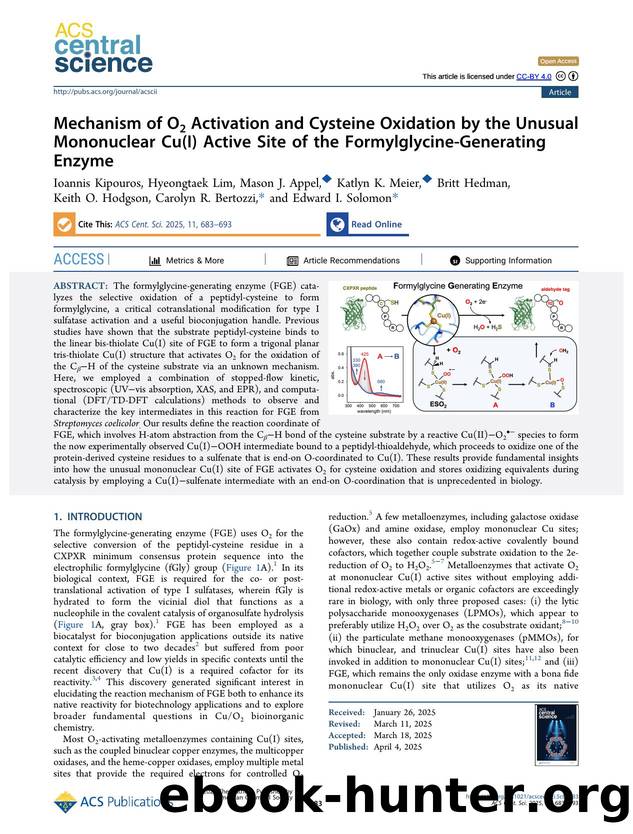 Mechanism of O2 Activation and Cysteine Oxidation by the Unusual Mononuclear Cu(I) Active Site of the Formylglycine-Generating Enzyme by unknow