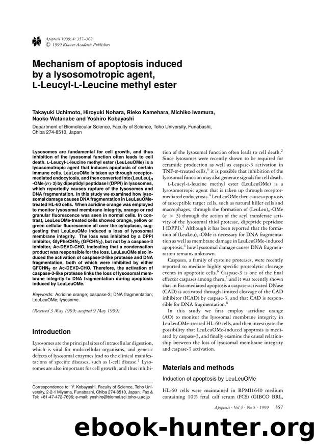 Mechanism of apoptosis induced by a lysosomotropic agent, L-Leucyl-L-Leucine methyl ester by Unknown