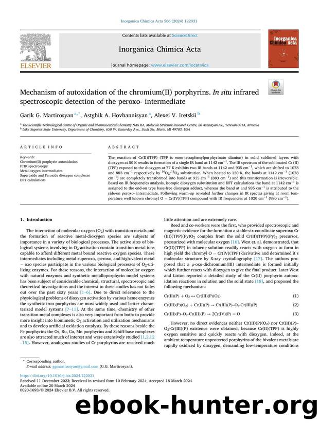 Mechanism of autoxidation of the chromium(II) porphyrins. In situ infrared spectroscopic detection of the peroxo- intermediate by Garik G. Martirosyan & Astghik A. Hovhannisyan & Alexei V. Iretskii
