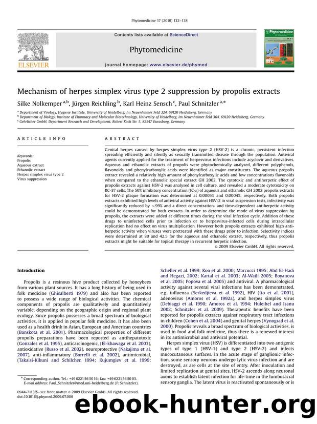 Mechanism of herpes simplex virus type 2 suppression by propolis extracts by Silke Nolkemper; Jürgen Reichling; Karl Heinz Sensch; Paul Schnitzler