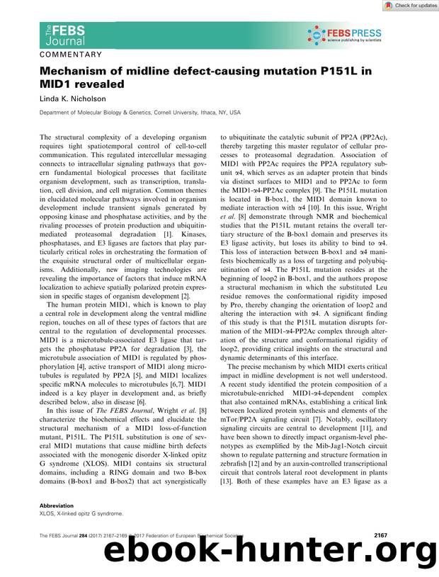 Mechanism of midline defectâcausing mutation P151L in MID1 revealed by Unknown