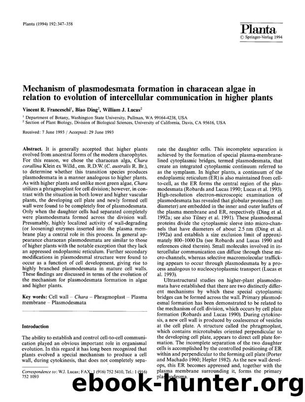 Mechanism of plasmodesmata formation in characean algae in relation to evolution of intercellular communication in higher plants by Unknown