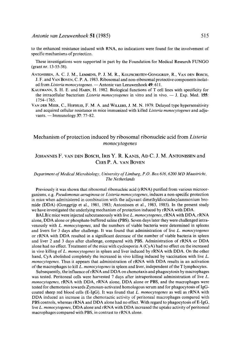 Mechanism of protection induced by ribosomal ribonucleic acid from <Emphasis Type="Italic">Listeria monocytogenes<Emphasis> by Unknown