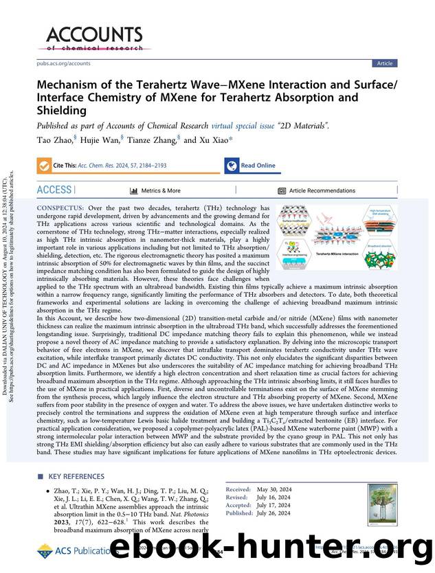 Mechanism of the Terahertz WaveâMXene Interaction and SurfaceInterface Chemistry of MXene for Terahertz Absorption and Shielding by Tao Zhao Hujie Wan Tianze Zhang & Xu Xiao