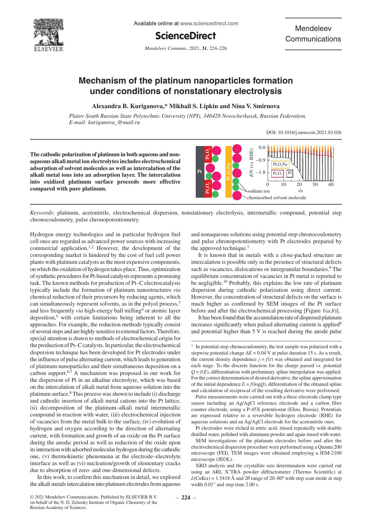 Mechanism of the platinum nanoparticles formation under conditions of nonstationary electrolysis by Alexandra B. Kuriganova