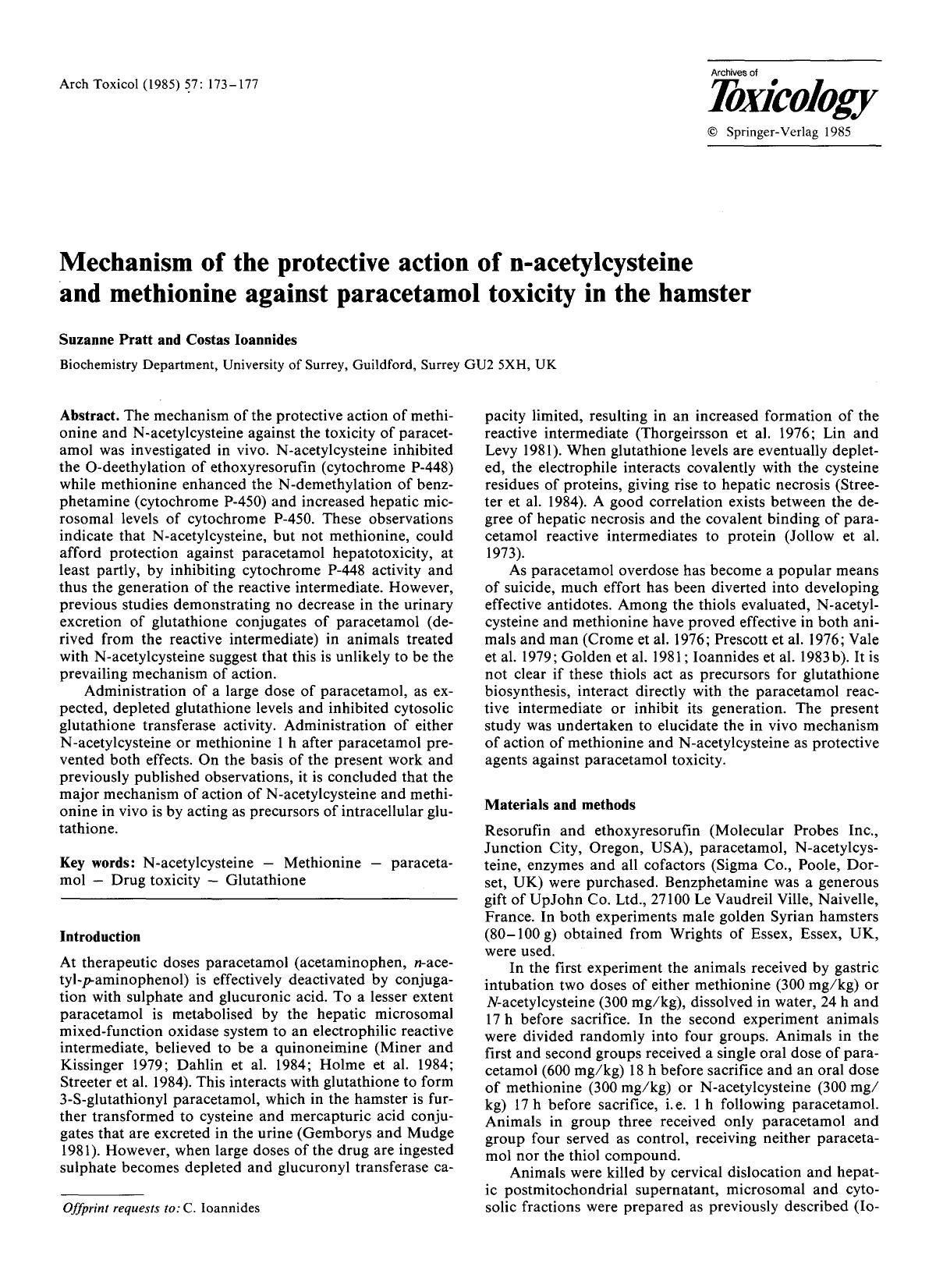 Mechanism of the protective action of n-acetylcysteine and methionine against paracetamol toxicity in the hamster by Unknown