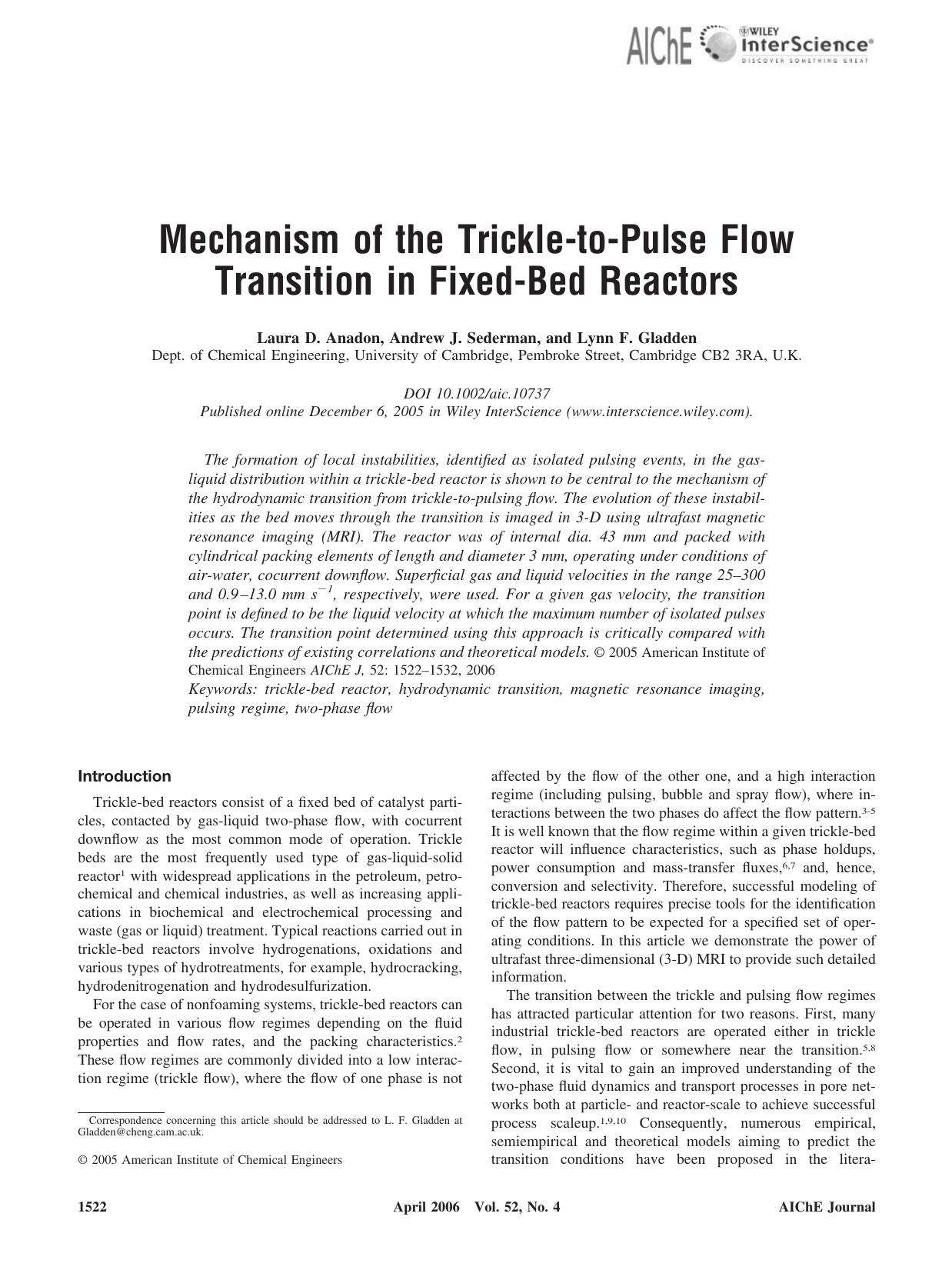 Mechanism of the trickle-to-pulse flow transition in fixed-bed reactors by Unknown
