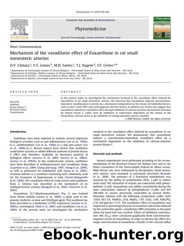 Mechanism of the vasodilator effect of Euxanthone in rat small mesenteric arteries by D.V. Câmara; V.S. Lemos; M.H. Santos; T.J. Nagem; S.F. Cortes