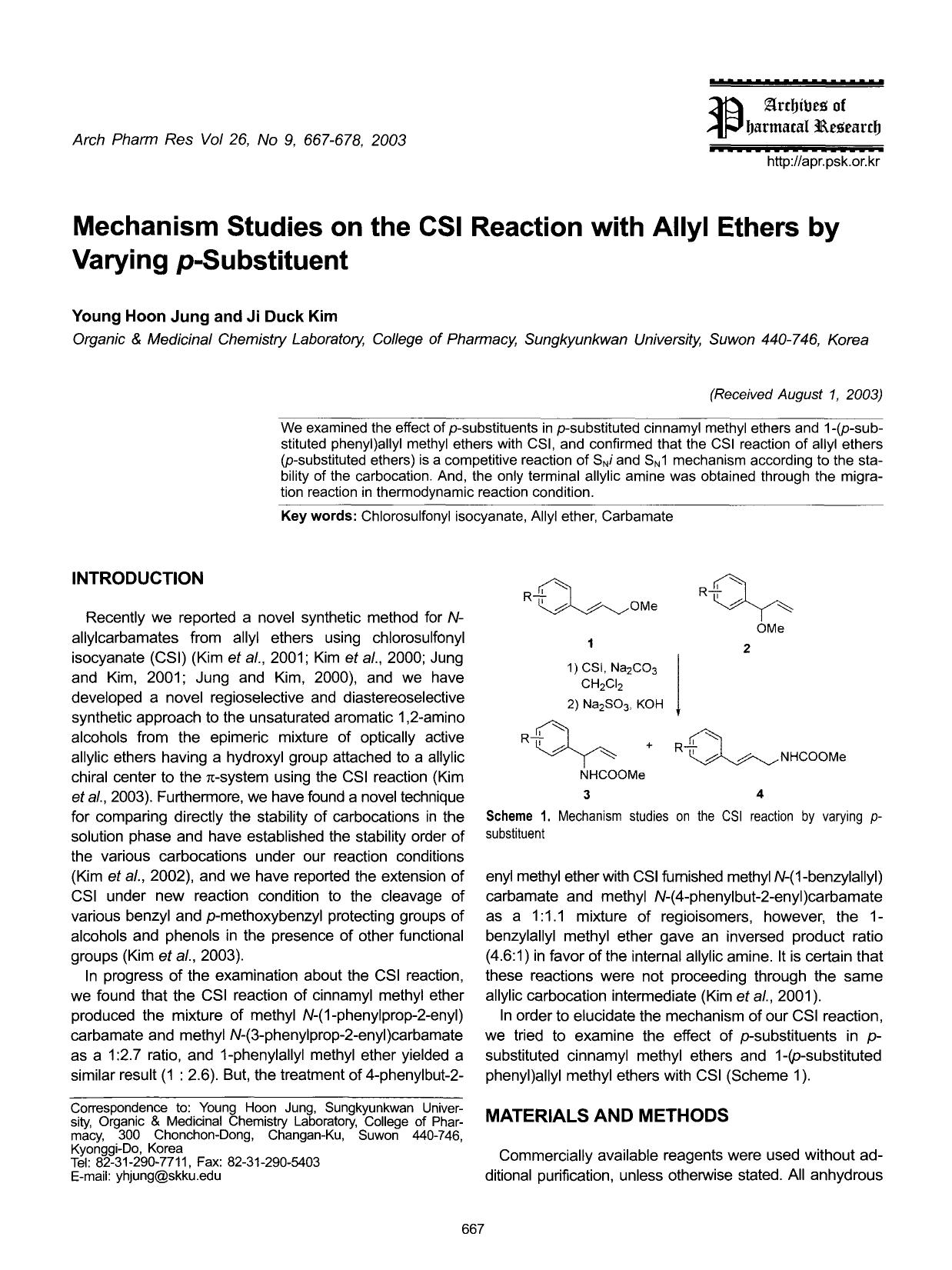 Mechanism studies on the csi reaction with allyl ethers by varying <Emphasis Type="Italic">p <Emphasis>-substituent by Unknown
