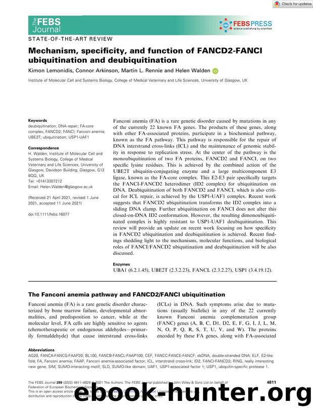Mechanism, specificity, and function of FANCD2âFANCI ubiquitination and deubiquitination by Unknown