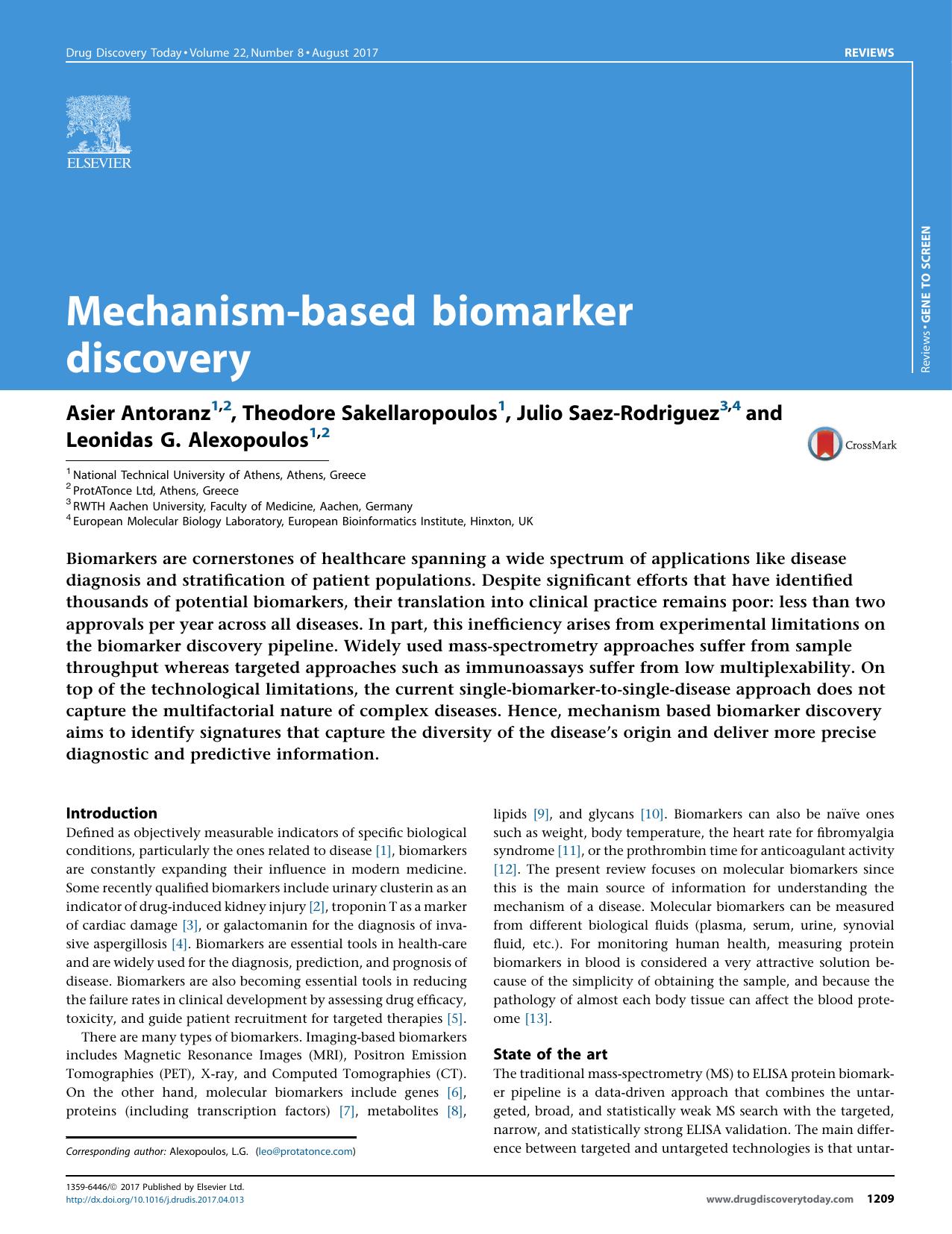 Mechanism-based biomarker discovery by Asier Antoranz & Theodore Sakellaropoulos & Julio Saez-Rodriguez & Leonidas G. Alexopoulos