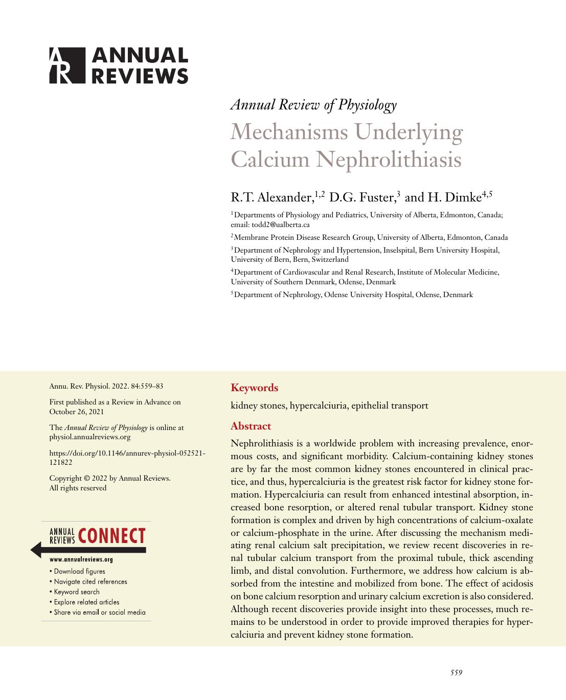 Mechanisms Underlying Calcium Nephrolithiasis by R.T. Alexander D.G. Fuster H. Dimke