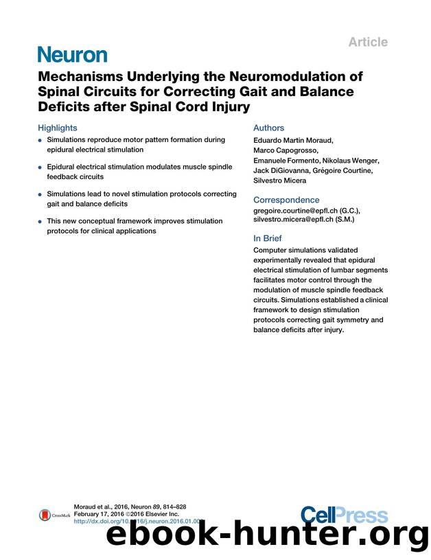 Mechanisms Underlying the Neuromodulation of Spinal Circuits for Correcting Gait and Balance Deficits after Spinal Cord Injury by unknow