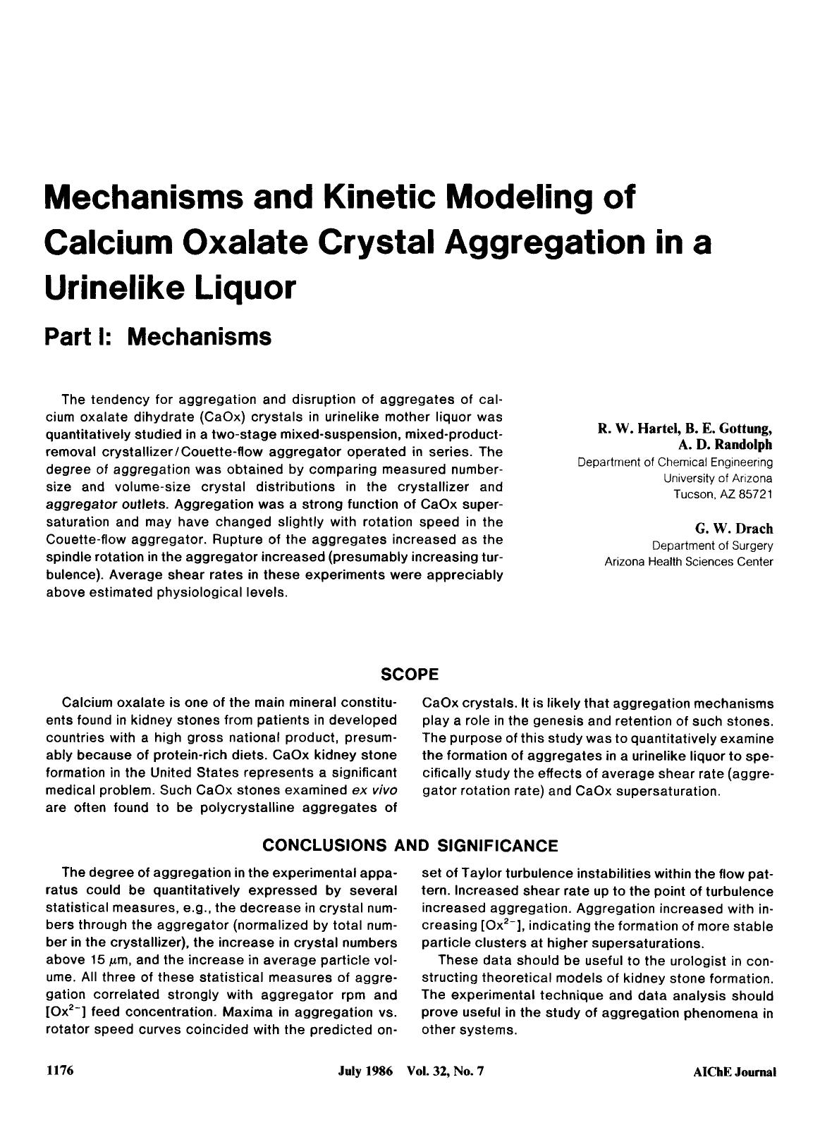 Mechanisms and kinetic modeling of calcium oxalate crystal aggregation in a urinelike liquor. Part I: Mechanisms by Unknown