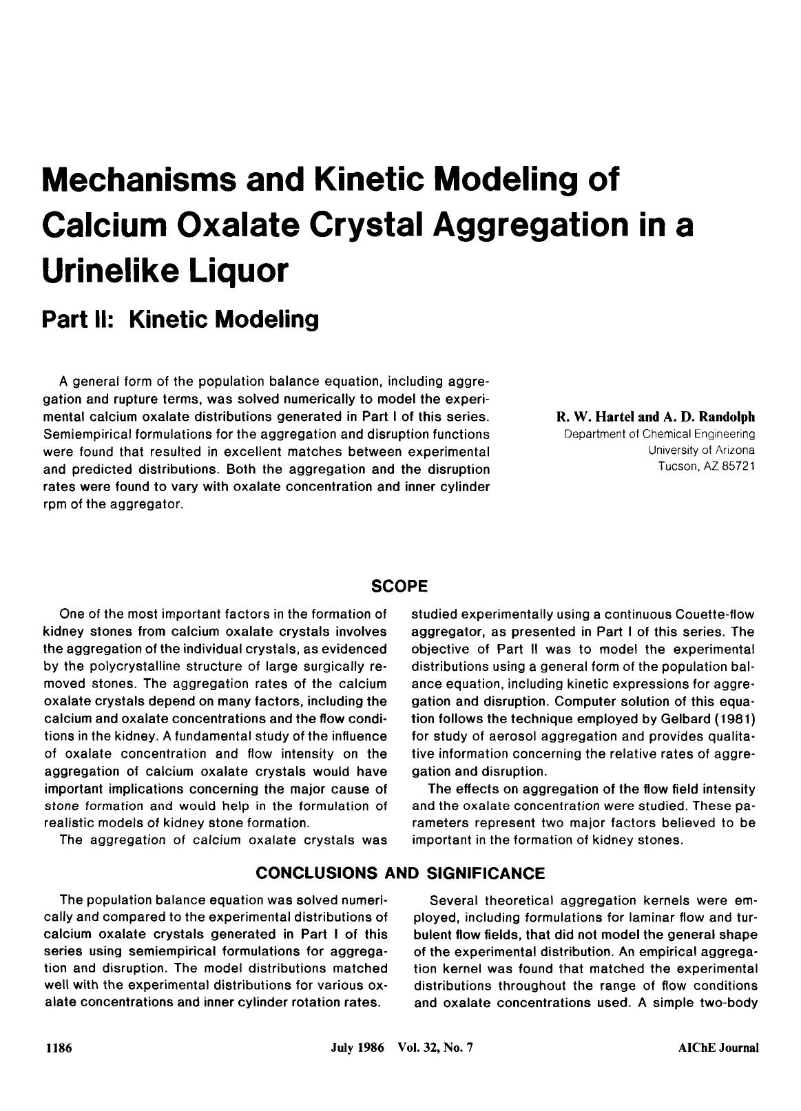 Mechanisms and kinetic modeling of calcium oxalate crystal aggregation in a urinelike liquor. Part II: Kinetic modeling by Unknown