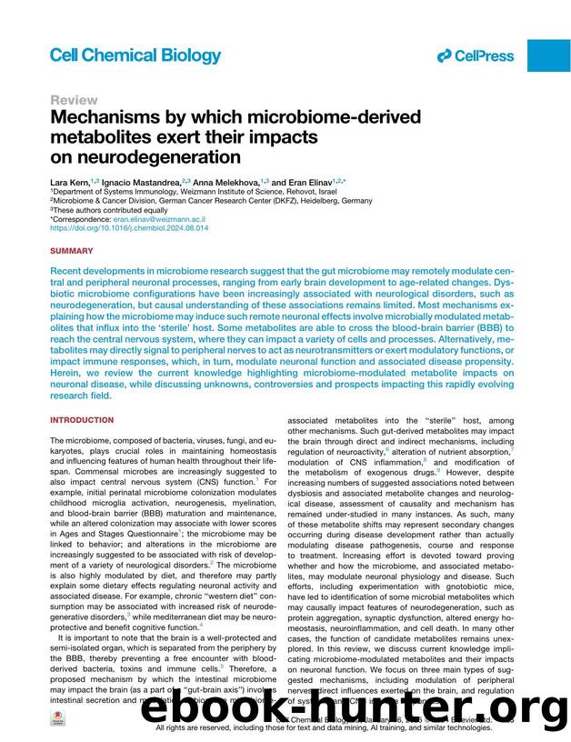 Mechanisms by which microbiome-derived metabolites exert their impacts on neurodegeneration by Lara Kern & Ignacio Mastandrea & Anna Melekhova & Eran Elinav