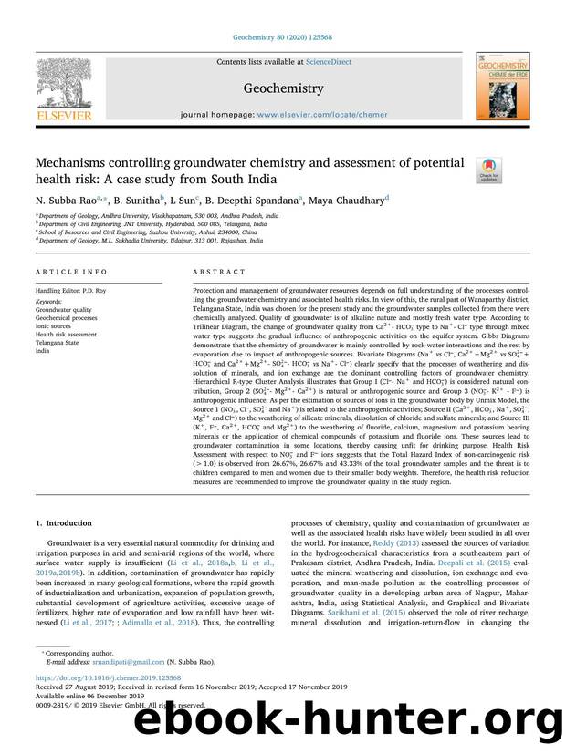 Mechanisms controlling groundwater chemistry and assessment of potential health risk_ A case study from South India by N. Subba Rao & B. Sunitha & L Sun & B. Deepthi Spandana & Maya Chaudhary