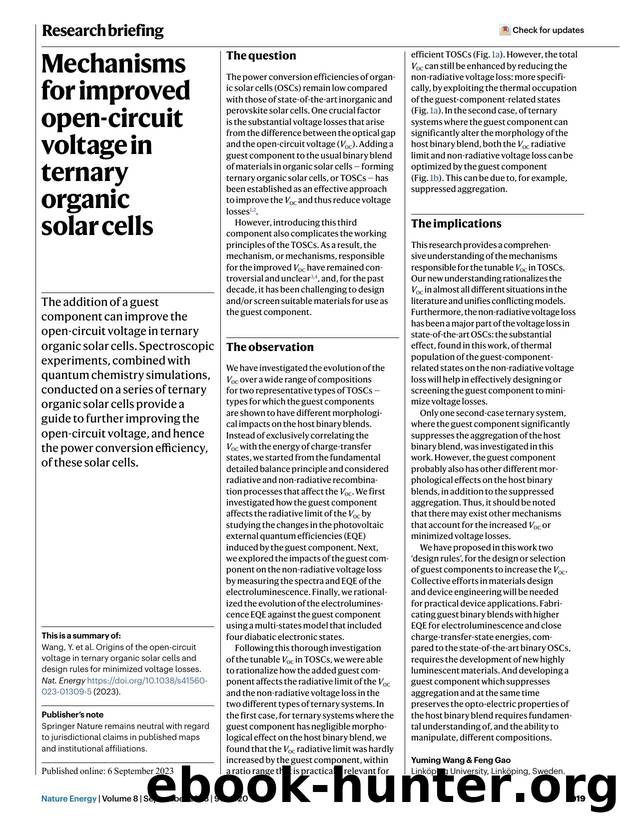 Mechanisms for improved open-circuit voltage in ternary organic solar cells by Unknown