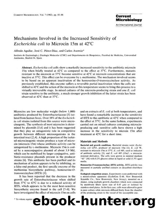 Mechanisms involved in the increased sensitivity of <Emphasis Type="Italic">Escherichia coli <Emphasis> to microcin 15m at 42&#x00B0;C by Unknown