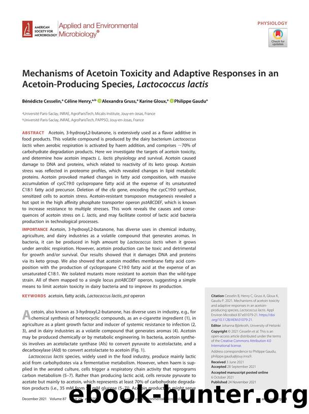 Mechanisms of Acetoin Toxicity and Adaptive Responses in an Acetoin-Producing Species, Lactococcus lactis by Bénédicte Cesselin & Céline Henry & Alexandra Gruss & Karine Gloux & Philippe Gaudu