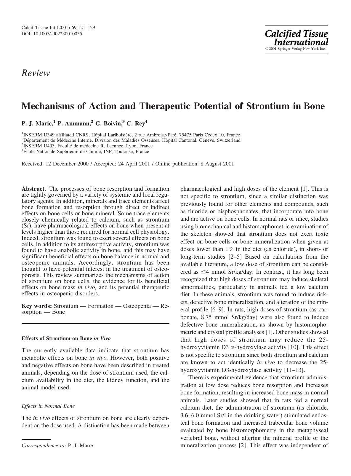 Mechanisms of Action and Therapeutic Potential of Strontium in Bone by Marie P. et al