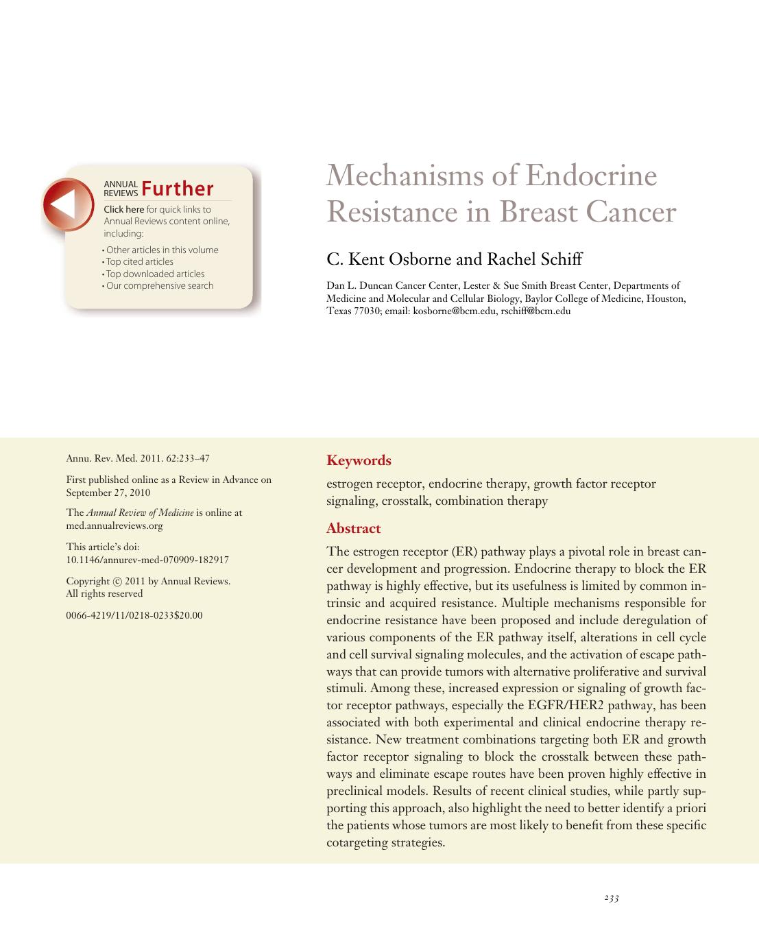 Mechanisms of Endocrine Resistance in Breast Cancer by C. Kent Osborne and Rachel Schiff