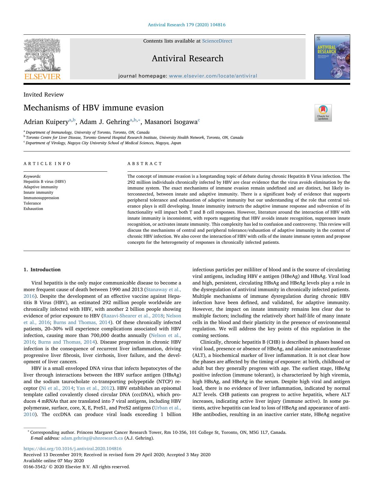 Mechanisms of HBV immune evasion by Adrian Kuipery & Adam J. Gehring & Masanori Isogawa