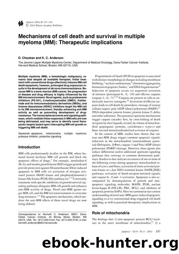 Mechanisms of cell death and survival in multiple myeloma (MM): Therapeutic implications by Unknown