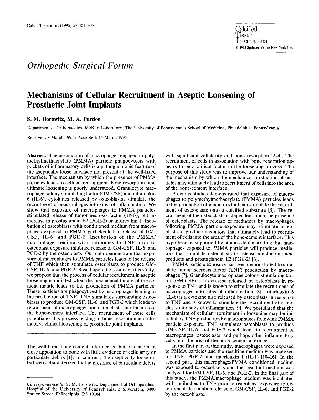 Mechanisms of cellular recruitment in aseptic loosening of prosthetic joint implants by Unknown
