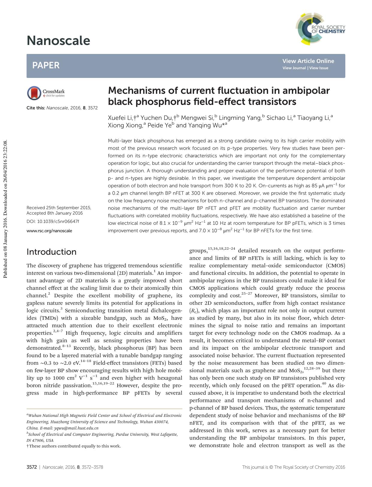 Mechanisms of current fluctuation in ambipolar black phosphorus field-effect transistors by unknow