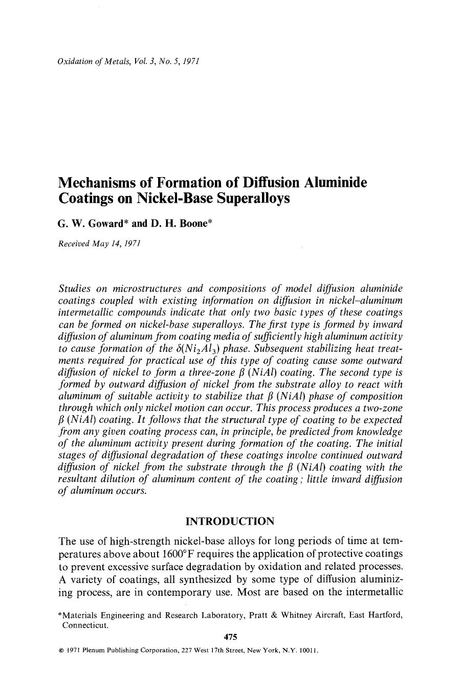 Mechanisms of formation of diffusion aluminide coatings on nickel-base superalloys by Unknown