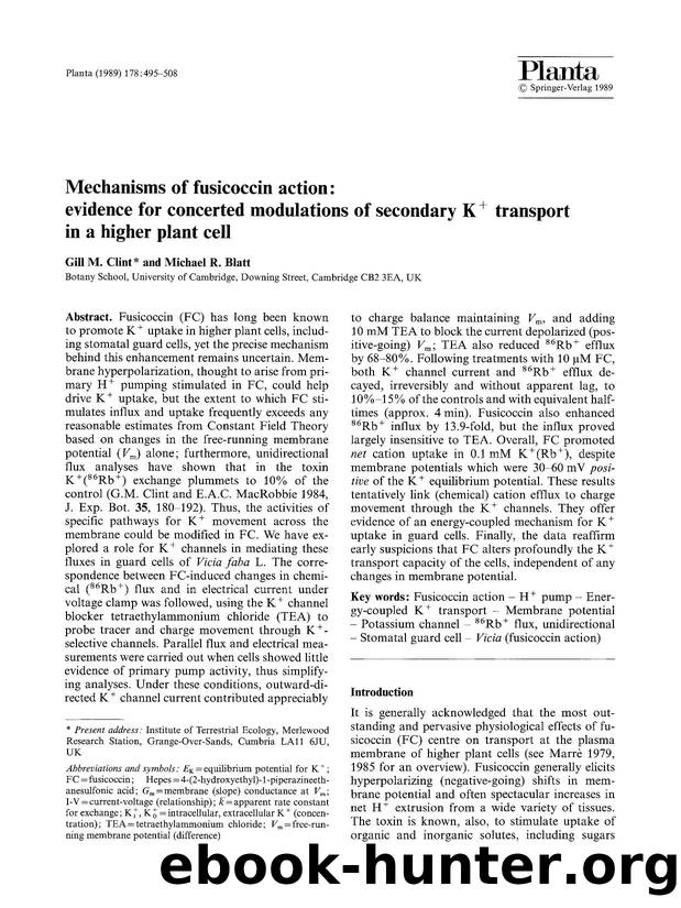 Mechanisms of fusicoccin action: evidence for concerted modulations of secondary K <Superscript>+ <Superscript> transport in a higher plant cell by Unknown