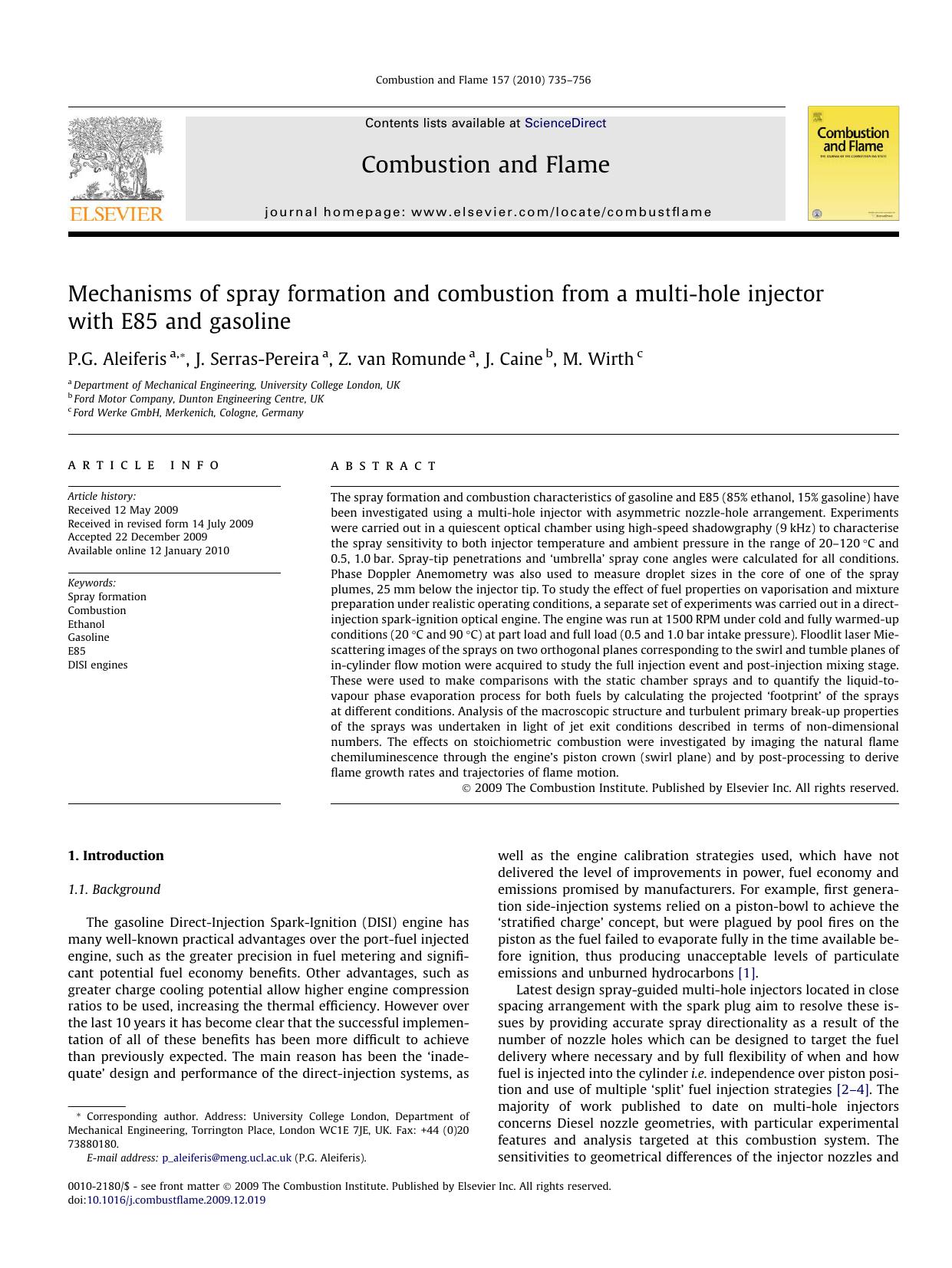 Mechanisms of spray formation and combustion from a multi-hole injector with E85 and gasoline by P.G. Aleiferis; J. Serras-Pereira; Z. van Romunde; J. Caine; M. Wirth