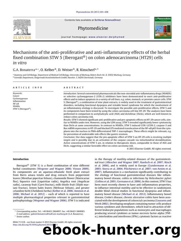 Mechanisms of the anti-proliferative and anti-inflammatory effects of the herbal fixed combination STW 5 (IberogastÂ®) on colon adenocarcinoma (HT29) cells in vitro by G.A. Bonaterra