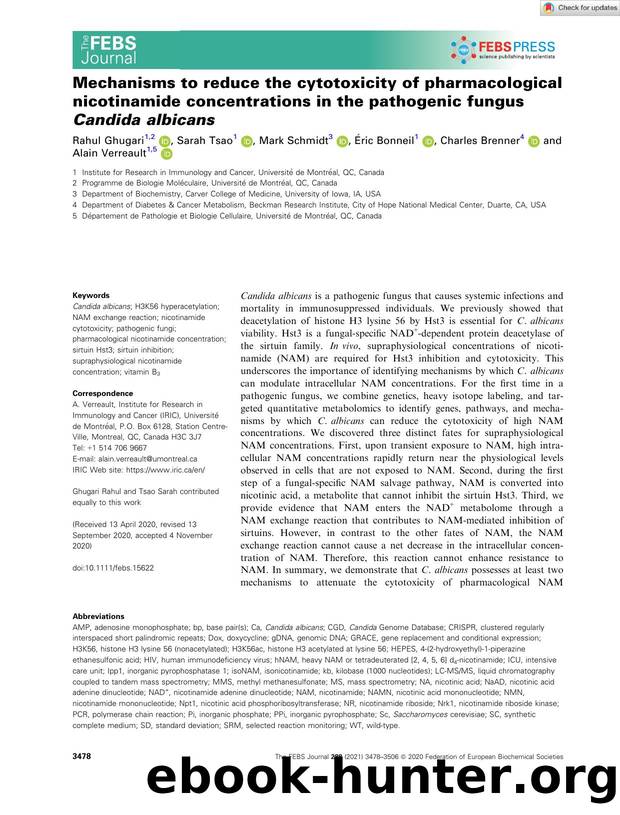 Mechanisms to reduce the cytotoxicity of pharmacological nicotinamide concentrations in the pathogenic fungus CandidaÂ albicans by Unknown