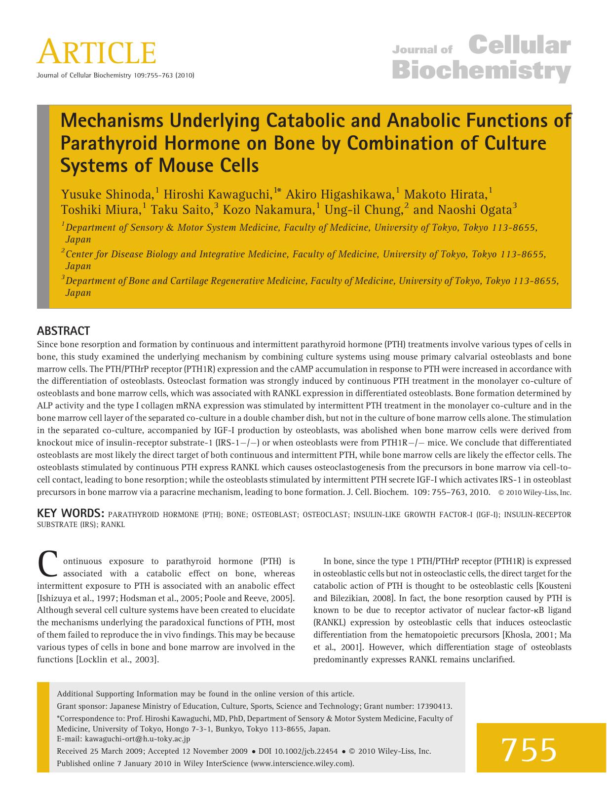 Mechanisms underlying catabolic and anabolic functions of parathyroid hormone on bone by combination of culture systems of mouse cells by Unknown