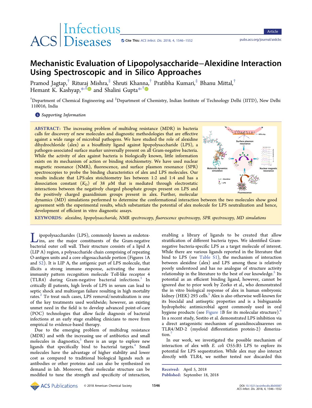 Mechanistic Evaluation of LipopolysaccharideâAlexidine Interaction Using Spectroscopic and in Silico Approaches by unknow
