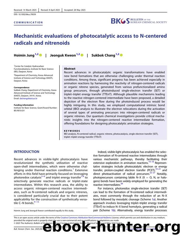 Mechanistic Evaluations of Photocatalytic Access to NâCentered Radicals and Nitrenoids by Unknown
