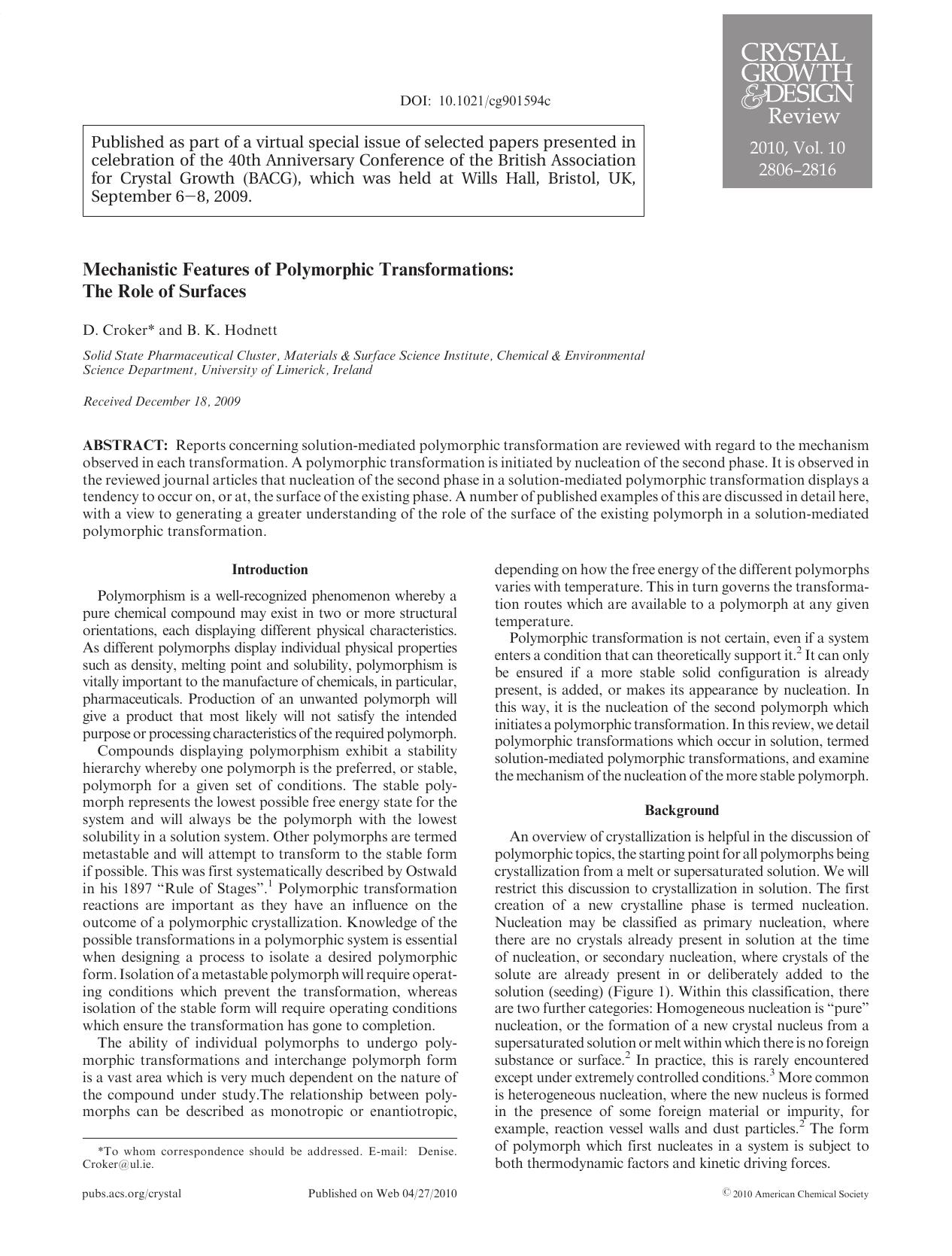 Mechanistic Features of Polymorphic Transformations: The Role of Surfaces by Unknown