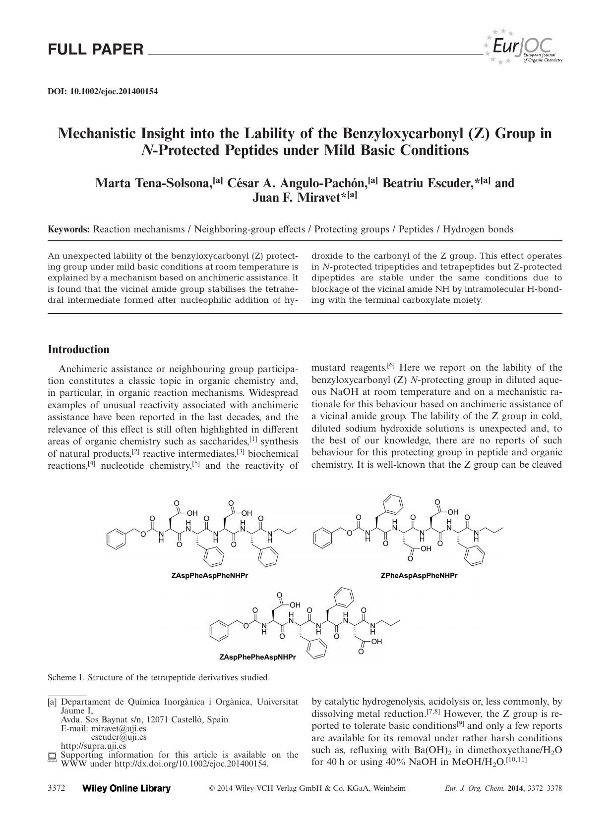 Mechanistic Insight into the Lability of the Benzyloxycarbonyl (Z) Group in NProtected Peptides under Mild Basic Conditions by Unknown