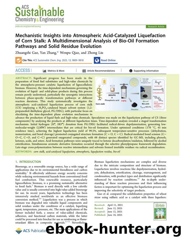 Mechanistic Insights into Atmospheric Acid-Catalyzed Liquefaction of Corn Stalk: A Multidimensional Analysis of Bio-Oil Formation Pathways and Solid Residue Evolution by Zhuangzhi Gao Yan Zhang Wenpu Qiao and Zhong Liu