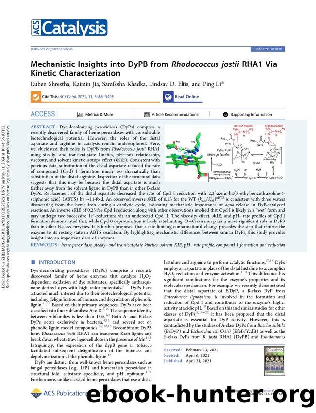Mechanistic Insights into DyPB from Rhodococcus jostii RHA1 Via Kinetic Characterization by Ruben Shrestha Kaimin Jia Samiksha Khadka Lindsay D. Eltis & Ping Li