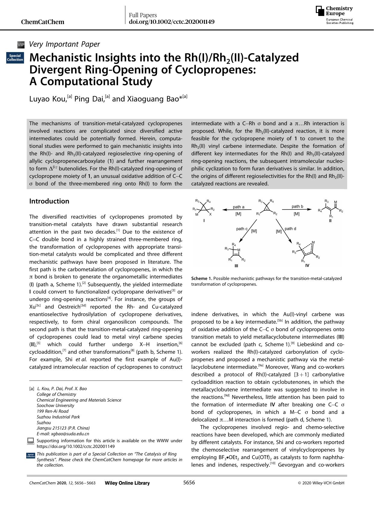 Mechanistic Insights into the Rh(I)Rh2(II)âCatalyzed Divergent RingâOpening of Cyclopropenes: A Computational Study by Unknown