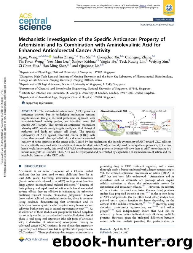 Mechanistic Investigation of the Specific Anticancer Property of Artemisinin and Its Combination with Aminolevulinic Acid for Enhanced Anticolorectal Cancer Activity by unknow