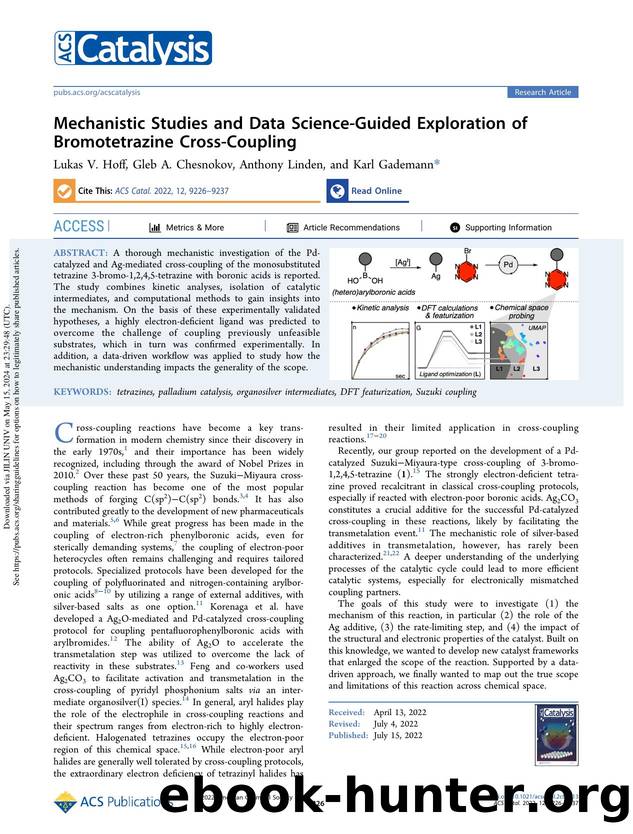 Mechanistic Studies and Data Science-Guided Exploration of Bromotetrazine Cross-Coupling by Lukas V. Hoff Gleb A. Chesnokov Anthony Linden & Karl Gademann