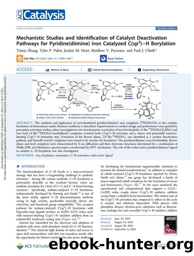 Mechanistic Studies and Identification of Catalyst Deactivation Pathways for Pyridine(diimine) Iron Catalyzed C(sp2)âH Borylation by Tianyi Zhang Tyler P. Pabst Jordan M. Hoyt Matthew V. Pecoraro & Paul J. Chirik